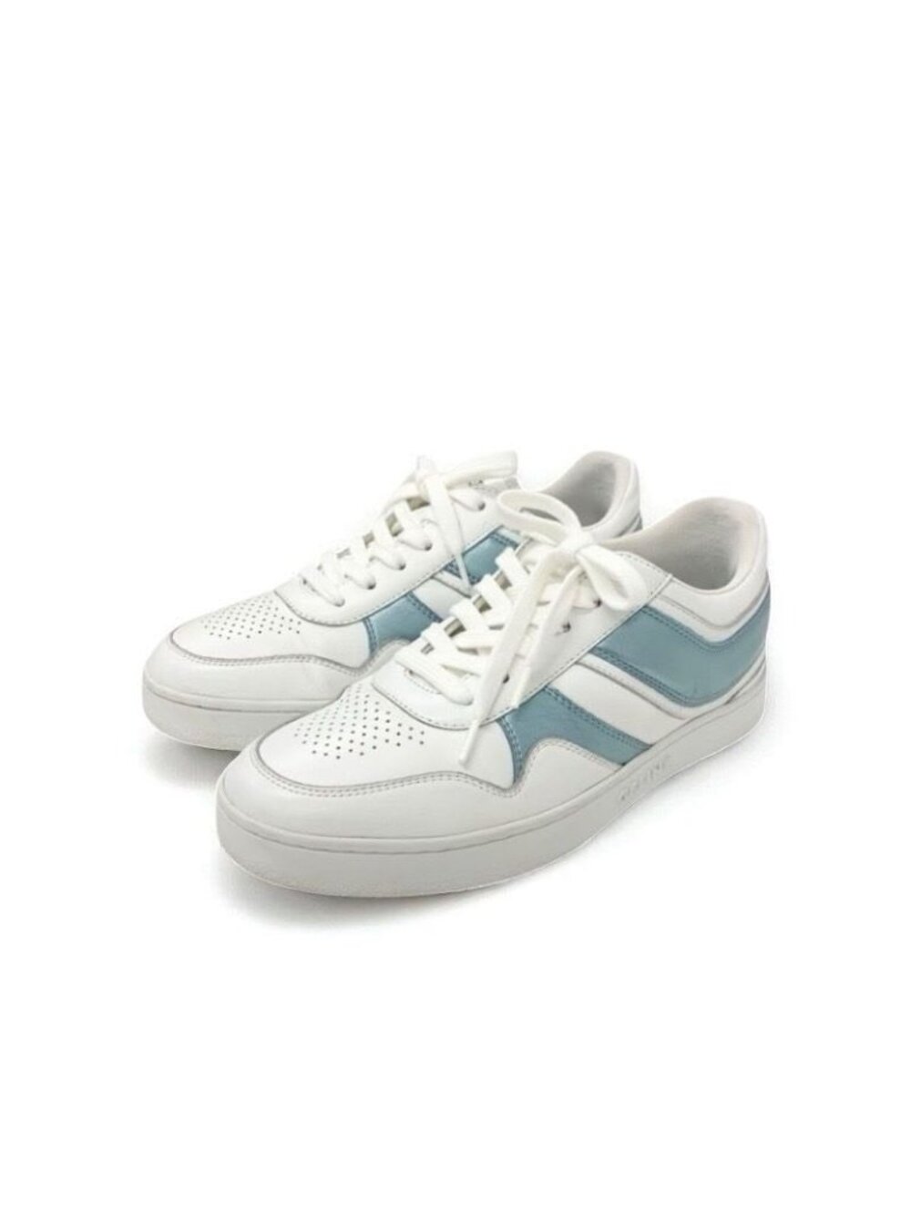 Celine Sneakers Shoes Leather White Blue Logo - Picture 2 of 11